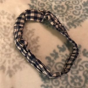 Blue and white plaid elastic headband